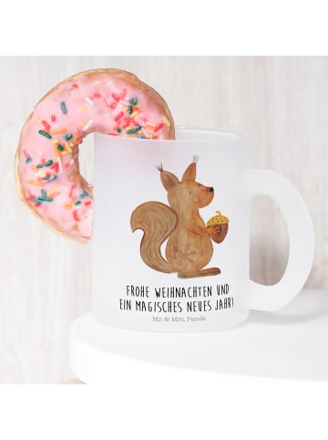 Mr. & Mrs. Panda Trinkglas Eichhörnchen Weihnachtszeit mit Spruch in Transparent