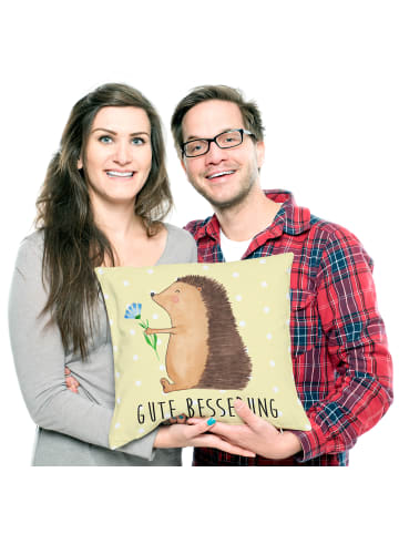 Mr. & Mrs. Panda Kissen 40x40 Igel Blumen mit Spruch in Gelb Pastell