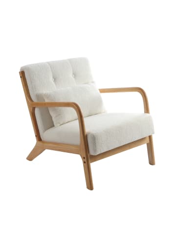 Home Nature Wohnkonzept Lounge-Sessel aus Teddyplüsch mit Kissen in Weiß & Naturholz 75x65x74 cm
