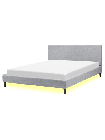 Beliani 9-tlg Doppelbett mit LED FITOU in Grau