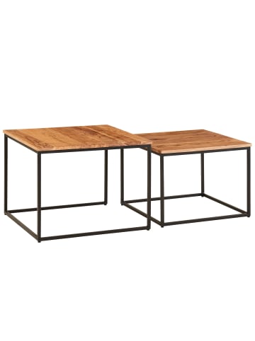 KADIMA DESIGN Industrie-Stil Wohnzimmertisch 2er Set, Holz & Metall, Quadratisch