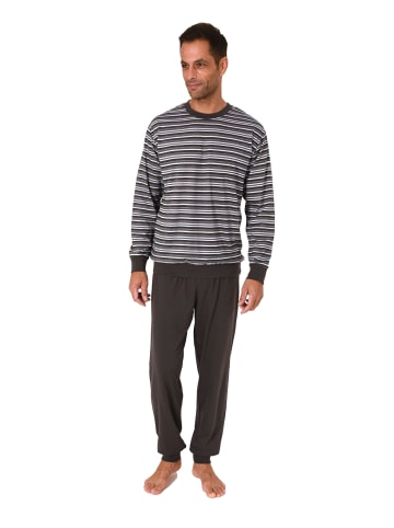 NORMANN Langarm Schlafanzug Pyjama Bündchen Streifen - 86180 in anthrazit