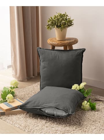 JACK 2er Set Kissenhülle 45x45cm Baumwolle Einfarbig in Anthrazit
