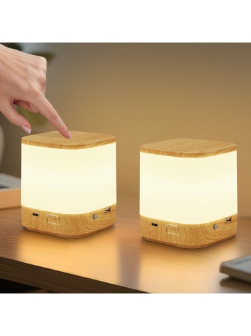 ZMH 2er-Set Tischleuchte LED in beige holz 3600 mAh Akku Touch Dimmbar USB Timer
