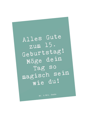 Mr. & Mrs. Panda Ansichtskarte Spruch 15. Geburtstag Magisch mit... in Meeresbrise