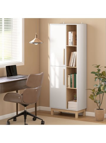 HOMCOM Bücherschrank-62,5L x 35B x 176H cm-Weiß+Naturholz