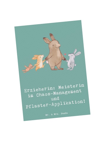 Mr. & Mrs. Panda Postkarte Erzieherin Chaos-Management mit Spruch in Meeresbrise