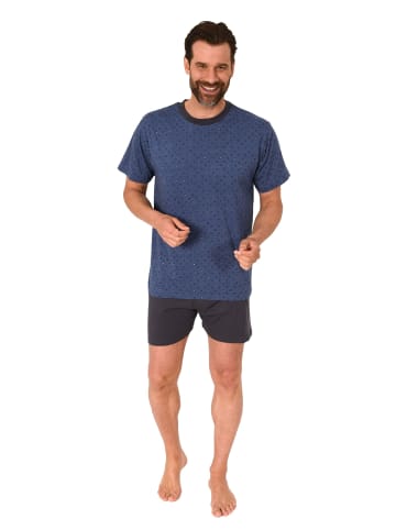 NORMANN Kurzarm Schlafanzug Shorty Pyjama print in blau-mel.
