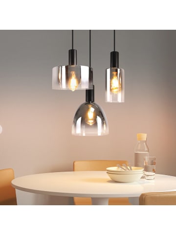 ZMH Pendelleuchte in rauchgrau 3-flammige E27 Glas rund Vintage H 150cm