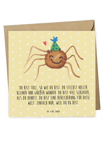 Mr. & Mrs. Panda Grußkarte Spinne Agathe Party mit Spruch in Gelb Pastell