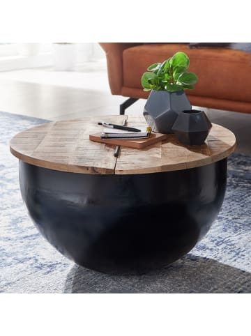 KADIMA DESIGN Couchtisch Mango Massivholz Metall 60x34x60cm Industrial Style Rund