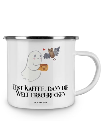 Mr. & Mrs. Panda Emaille Tasse Gespenst Kaffee mit Spruch in Weiß