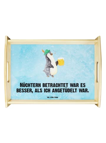 Mr. & Mrs. Panda Deko Tablett Pinguin Bier mit Spruch in Eisblau