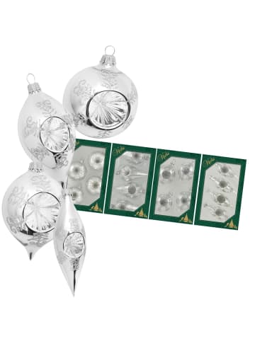 Krebs Glas Lauscha 16er-Set: Baumkugeln in Silber