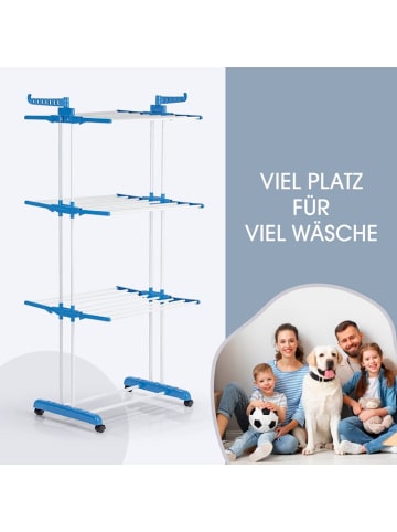 EASYmaxx EASYmaxx Wäscheständer 3 Etagen mit Rollen - 63x76x173 cm - weiß/blau