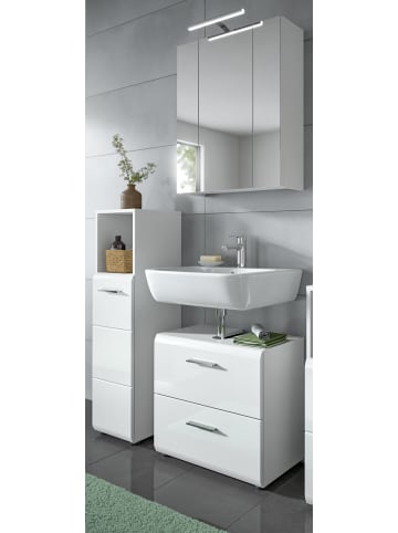 Inn.Furn Badmöbel-Set 3-teilig weiß Hochglanz, Badkombination mit Spiegelschrank