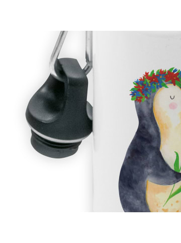 Mr. & Mrs. Panda Trinkflasche Pinguin Blumen ohne Spruch in Weiß