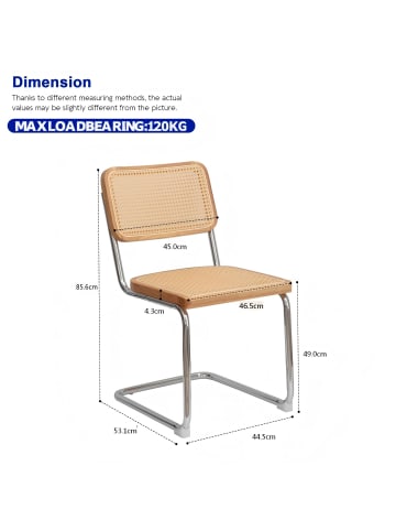 ABRIHOME Esszimmerstuhl in Khaki Rattan mit Chrombeinen 2er Set