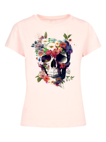 F4NT4STIC Ladies Box T-Shirt Totenkopf Blumen in pink