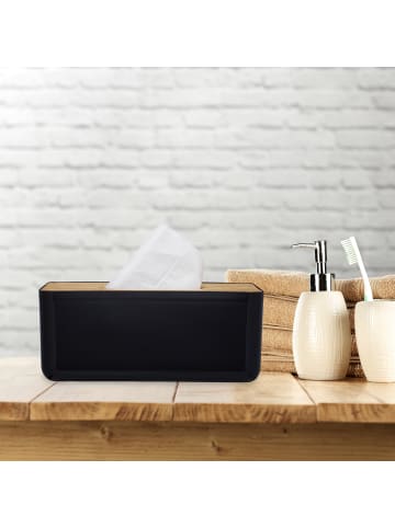 relaxdays Kosmetiktücher Box in Schwarz/ Natur - (B)23 x (H)10 x (T)13 cm
