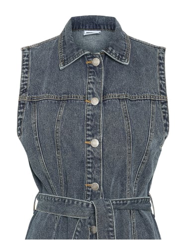 Noisy may Denim Jeanskleid ärmellos mit Kragen und Binde Gürtel in Blau-3