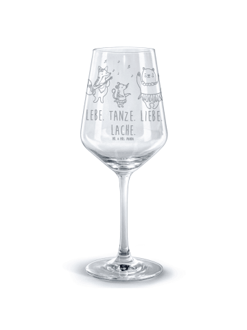 Mr. & Mrs. Panda Rotwein Glas Waldtiere Aloha mit Spruch in Transparent