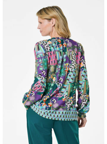 GOLDNER Patchworkbluse mit Rundhals, V-Schlitz in dunkelgrün / gemustert