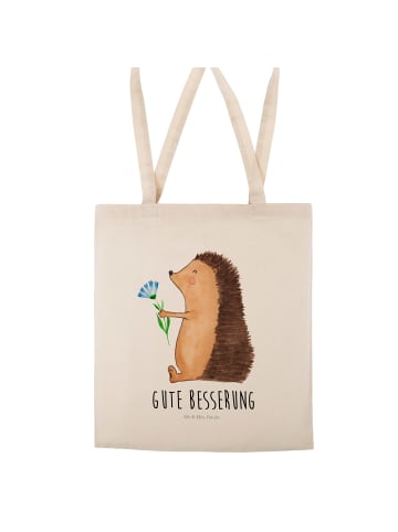 Mr. & Mrs. Panda canvas tasche Igel Blumen mit Spruch in Creme