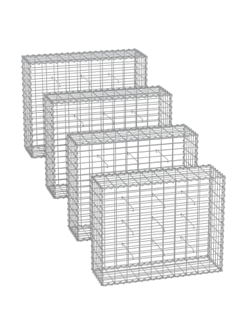 SONGMICS 4er-Set: Gabione in Silbern - (B)100 x (H)80 x (T)30 cm