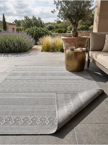 KADIMA DESIGN ESERA Outdoorteppich Grau 160x220 Streifen Polypropylen Wohnzimmer in Grau