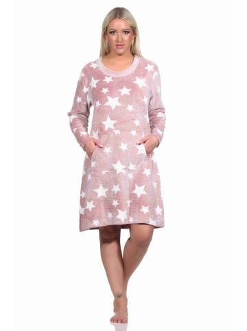 NORMANN langarm Nachthemd Bündchen Sterne Coralfleece - 76772 in rosa