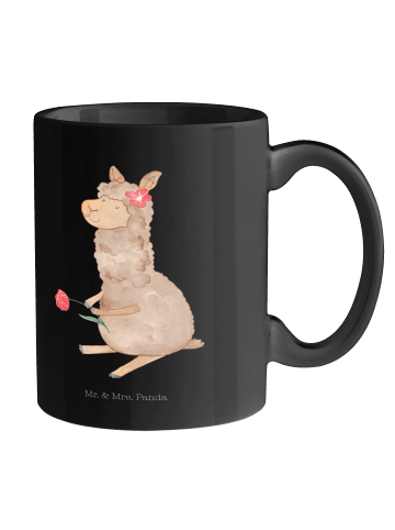 Mr. & Mrs. Panda Kaffeetasse Alpaka Blume ohne Spruch in Schwarz