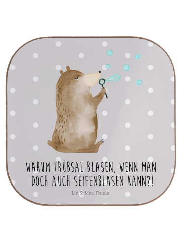 Mr. & Mrs. Panda Holzuntersetzer Bär Seifenblasen mit Spruch in Grau Pastell