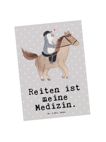 Mr. & Mrs. Panda Grußkarte Pferd Reiten mit Spruch in Grau Pastell