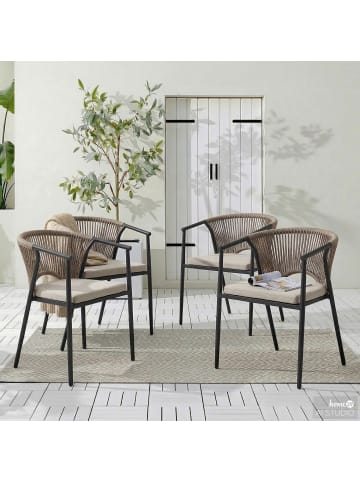 home24 Gartenstuhl Arin 4er-Set in Schwarz / Beige