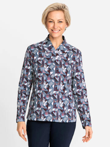 WITT WEIDEN Langarmshirt in rauchblau-bordeaux-bedruckt