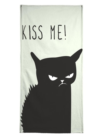 Juniqe Handtuch "Kiss Me Cat" in Grau & Schwarz