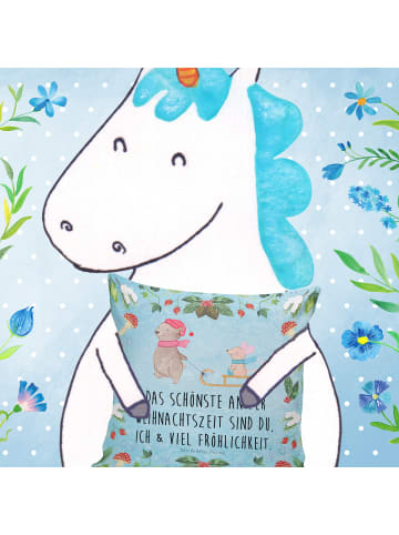 Mr. & Mrs. Panda kissen für sofa Bär und Maus Schlitten mit Spruch in Eisblau