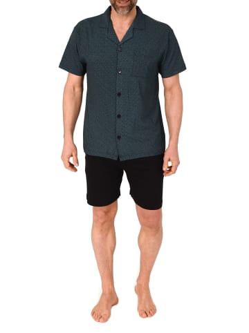 NORMANN kurzarm Schlafanzug Shorty Pyjama zum durchknöpfen in blau