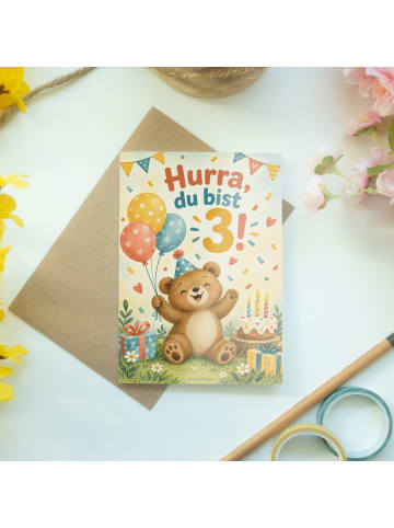 Mr. & Mrs. Panda Geburtstagskarte 3. Geburtstag Bär verspielt De... in Weiß