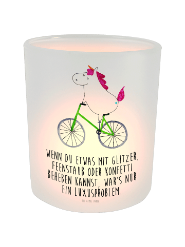 Mr. & Mrs. Panda Windlicht Einhorn Radfahrer mit Spruch in Transparent