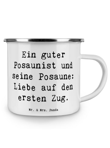 Mr. & Mrs. Panda Camping Emaille Tasse Spruch Posaune Liebe mit ... in Weiß