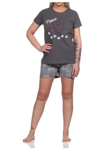 NORMANN Shorty Pyjama Schlafanzug Katzen - 73919 in dunkelgrau