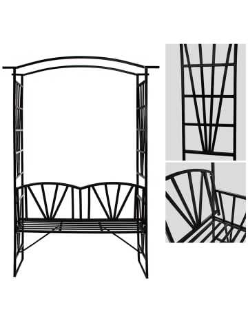 tectake Rankbogen 114 x 42 x 210 cm aus Stahl, wetterfest, mit Sitzbank