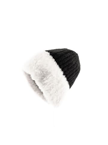 Faera Strickmütze mit weißem Plüsch Wintermütze OneSize für Unisex in Schwarz