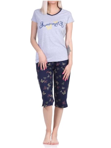 NORMANN kurzarm Capri Schlafanzug Pyjama Schmetterling - 72661 in Grau