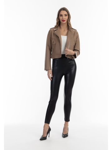 faina Damen Bikerjacke Aus Kunstleder in Beige Creme