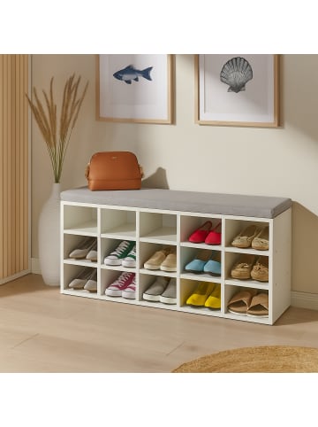 relaxdays Schuhbank in Weiß/ Grau - (B)105 x (H)50 x (T)30,5 cm