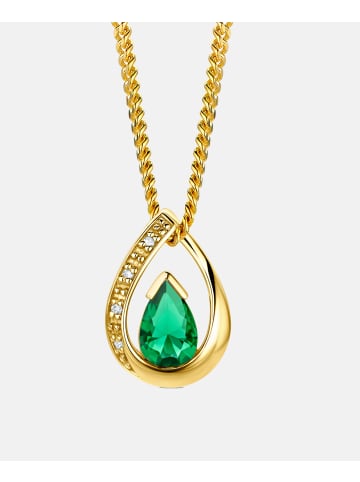 Diamant L'éternel Halskette aus 375 Gelbgold mit 0.3 Karat Diamant mit Smaragd