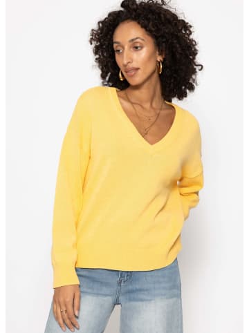SASSYCLASSY Oversize Baumwoll-Pullover mit tiefem V-Ausschnitt in Gelb